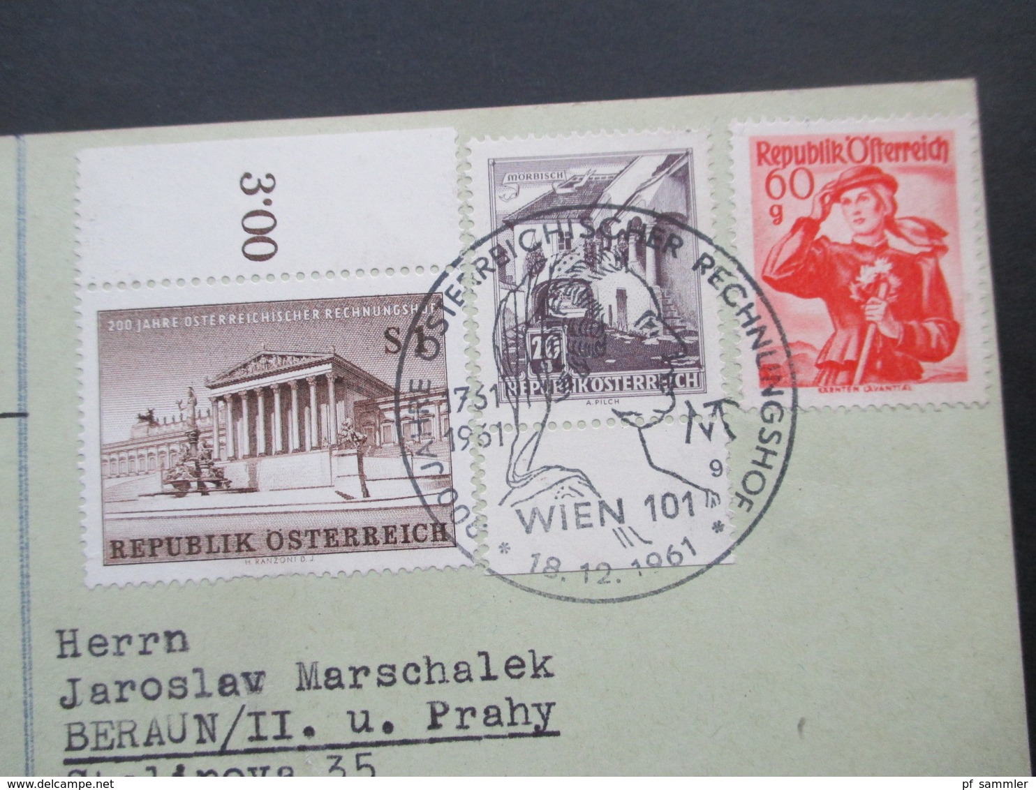 Österreich 1961 Nr. 1101 Und 1102 FDC MiF Mit Trachten Nr. 905 SST Österreichischer Rechnungshof In Die CSR Gesendet - Storia Postale