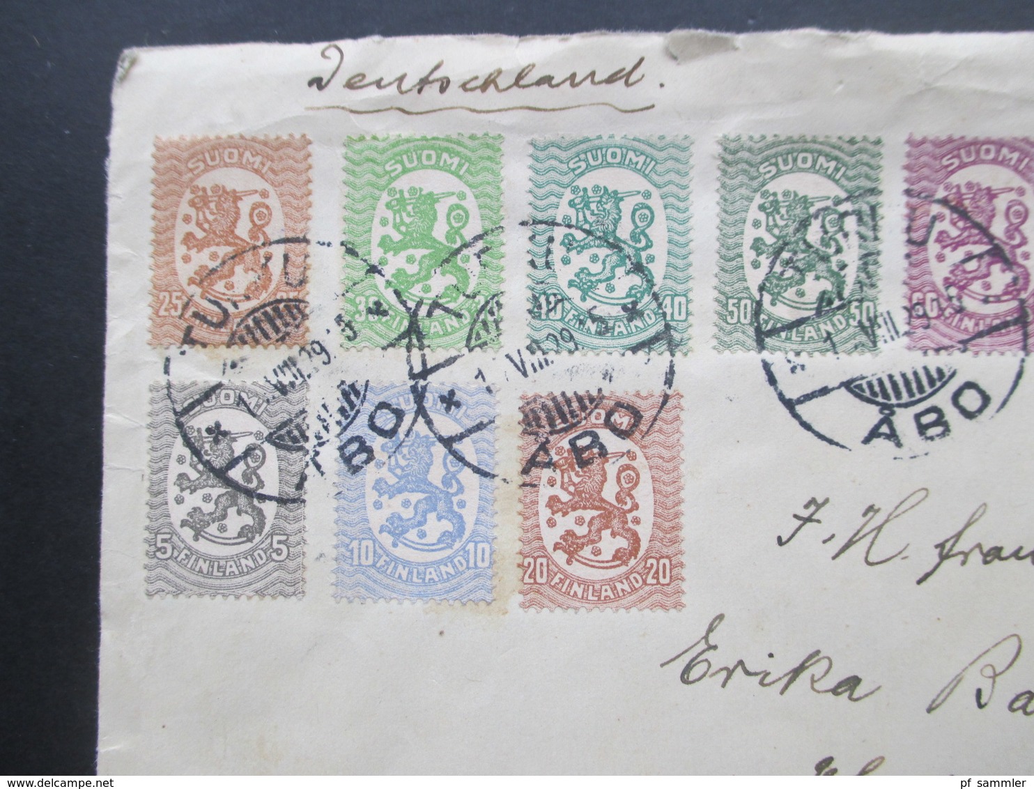 Finnland 1929 Freimarken Wappen MiF Mit 10 Marken Stempel Turku Abo Nach Hirschberg In Schlesien Gesendet - Storia Postale