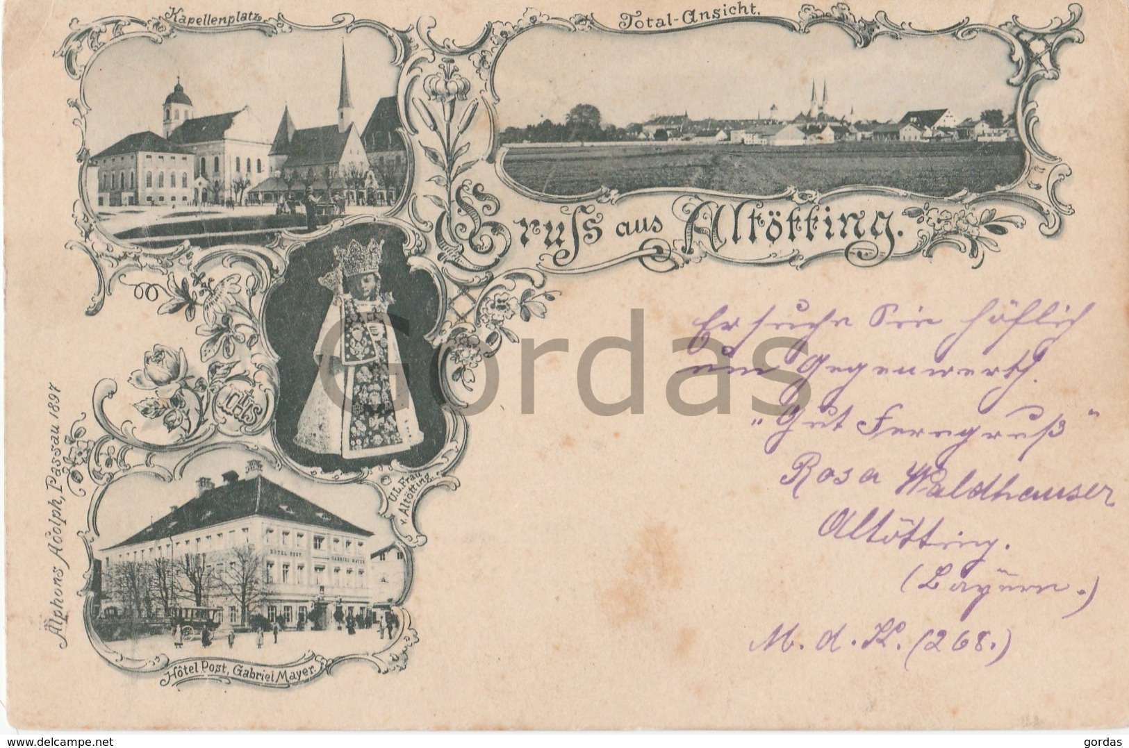 Germany - Altotting - 1898 - Litho - Hotel Post Gabriel Mayer - Kapellenplatz - Total Ansicht - Altoetting