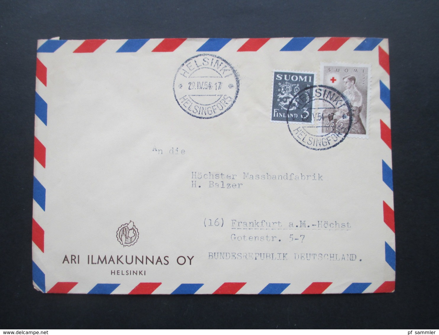 Finnland 1954 Rotes Kreuz / Red Cross Nr. 424 MiF Firmenbrief Ari Ilmakunnas OY Helsinki - Storia Postale