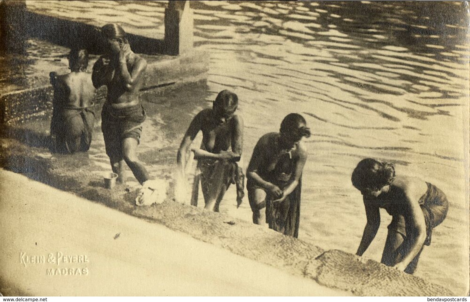 India, Native Nude Women Bathing In River (1910s) Klein & Peyerl Madras RPPC - India