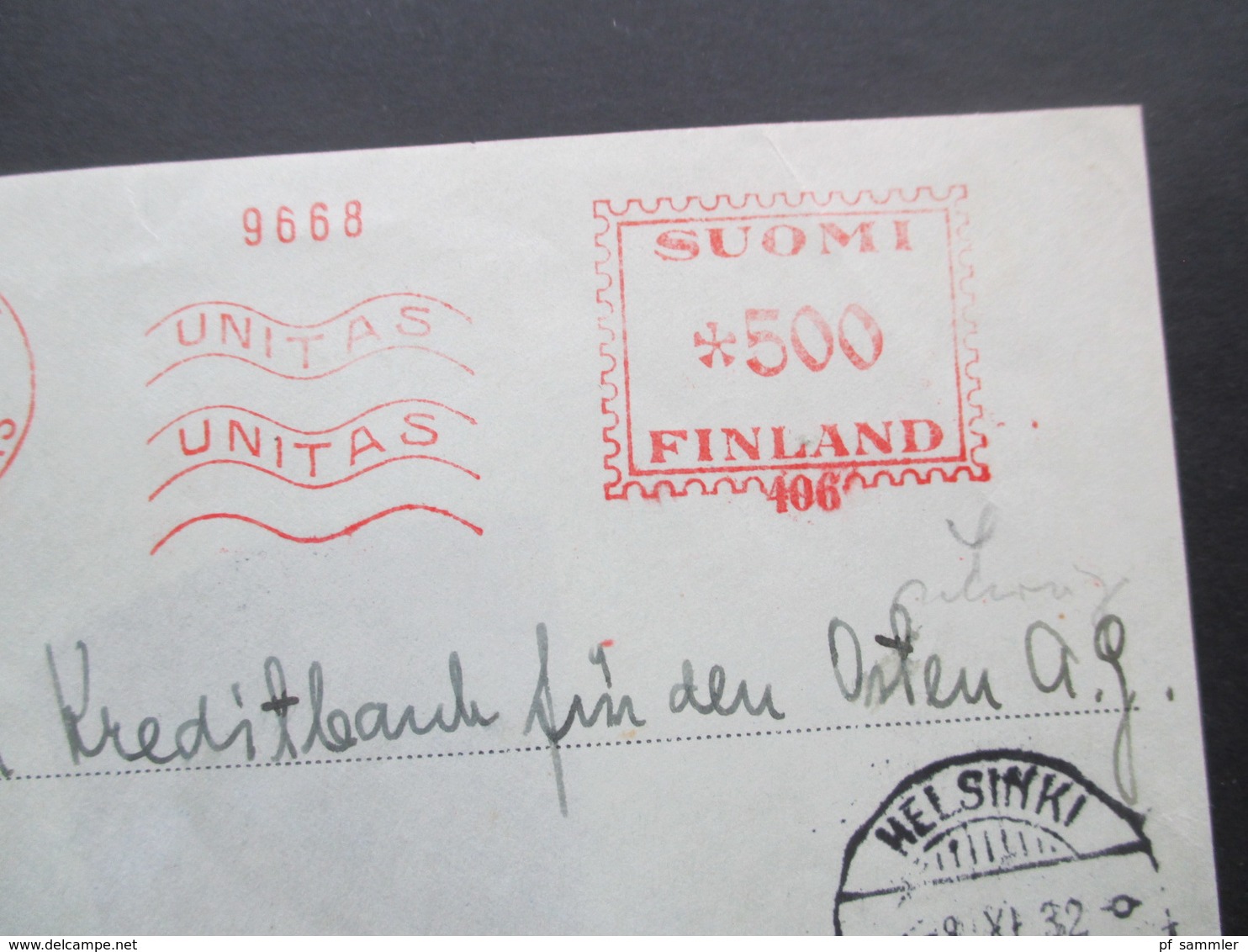 Finnland 1932 Freistempel Einschreiben Helsinki Helsingfors Nach Hamburg Mit Ak Stempel Hamburg 1 Einschreibzustellung - Storia Postale