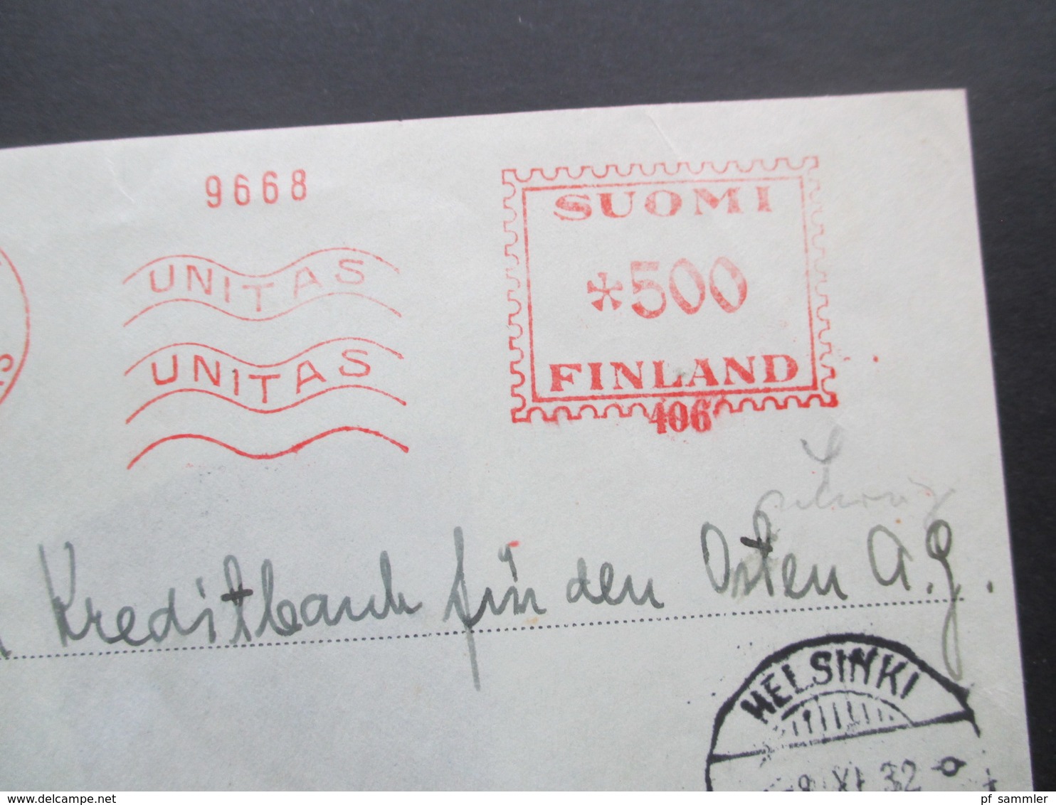 Finnland 1932 Freistempel Einschreiben Helsinki Helsingfors Nach Hamburg Mit Ak Stempel Hamburg 1 Einschreibzustellung - Cartas & Documentos