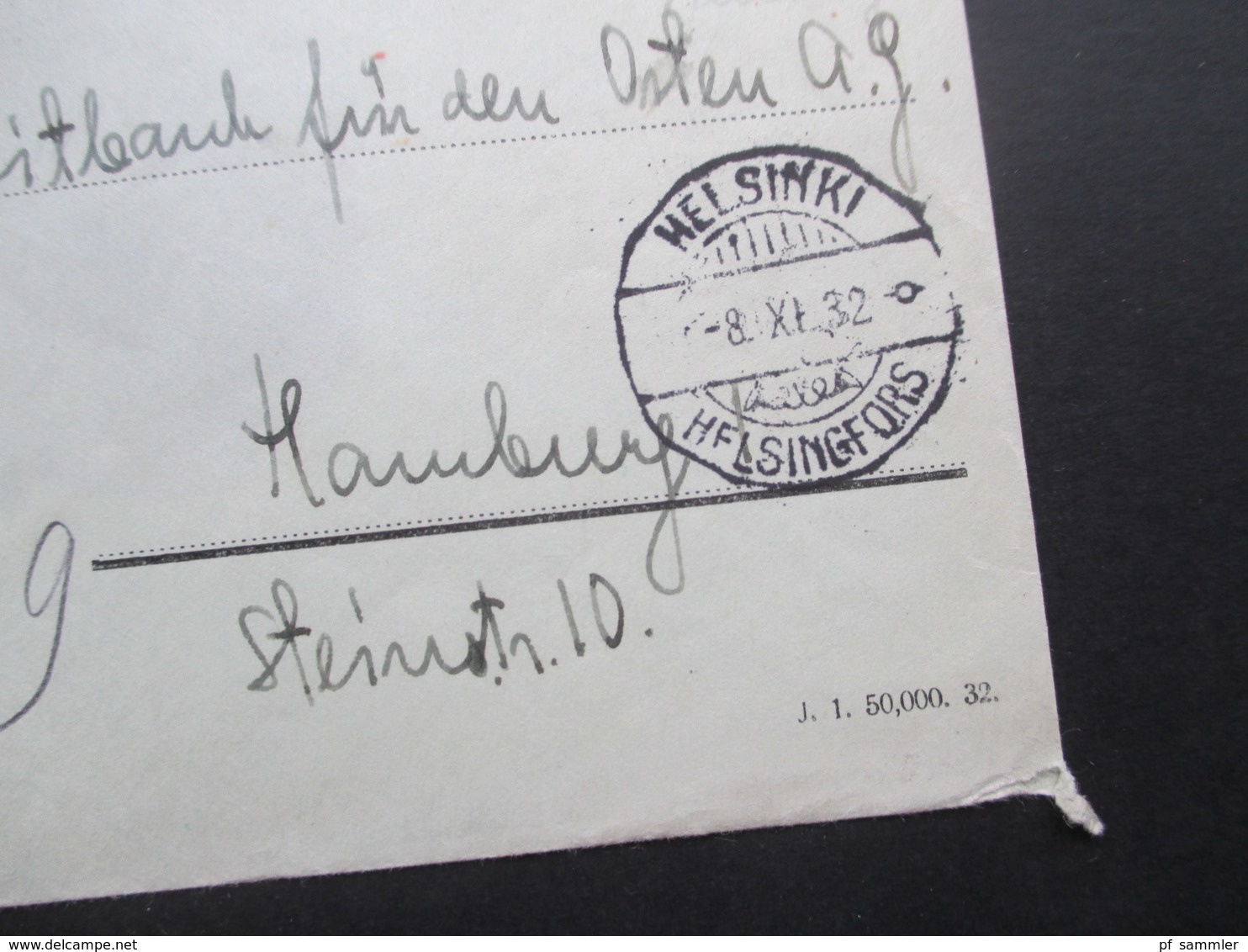 Finnland 1932 Freistempel Einschreiben Helsinki Helsingfors Nach Hamburg Mit Ak Stempel Hamburg 1 Einschreibzustellung - Lettres & Documents
