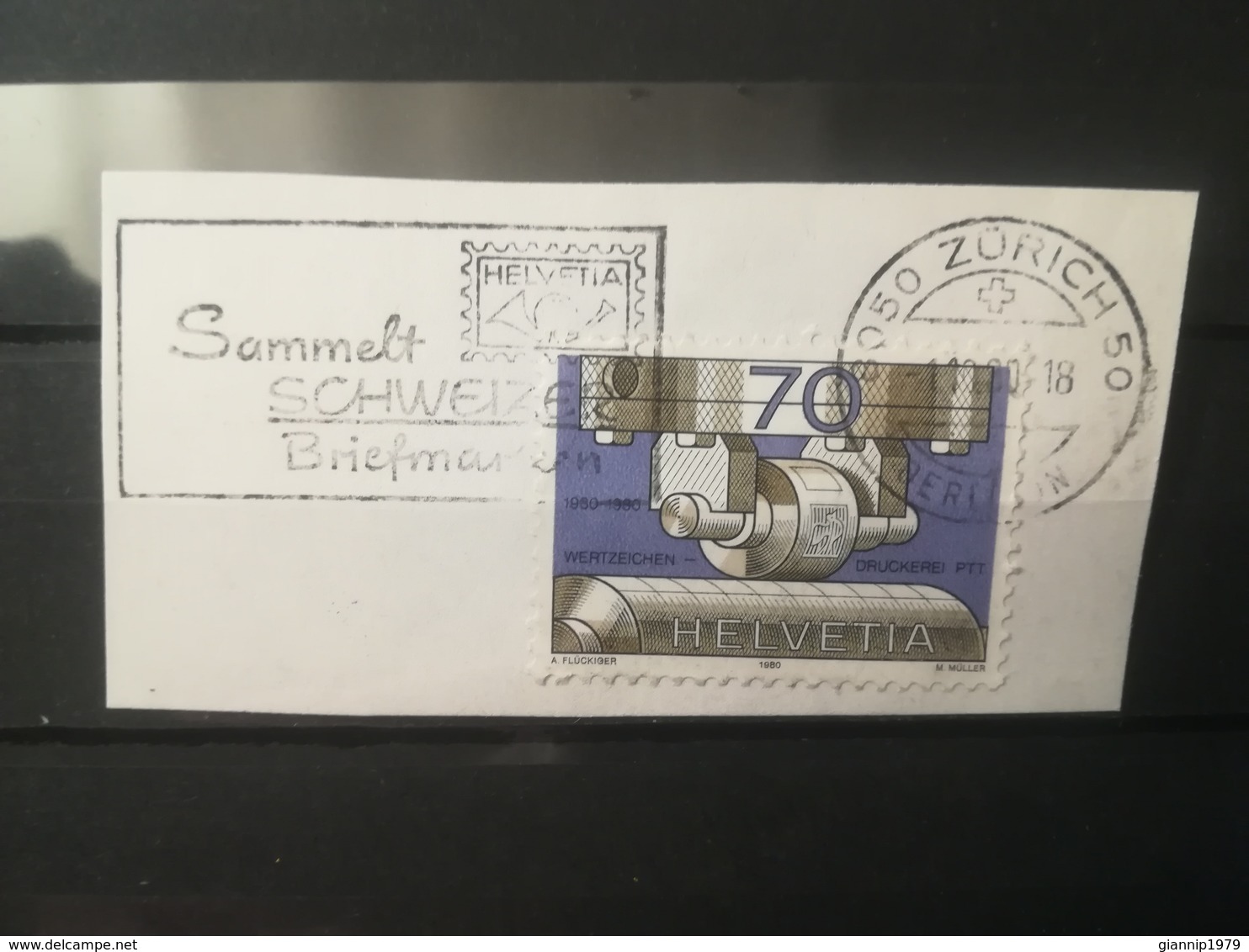 FRANCOBOLLI STAMPS SVIZZERA HELVETIA 1980 USED SU FRAMMENTO PTT SERIES OBLITERE' ZURICH ETICHETTA SUISSE FRAGMENT - Usati