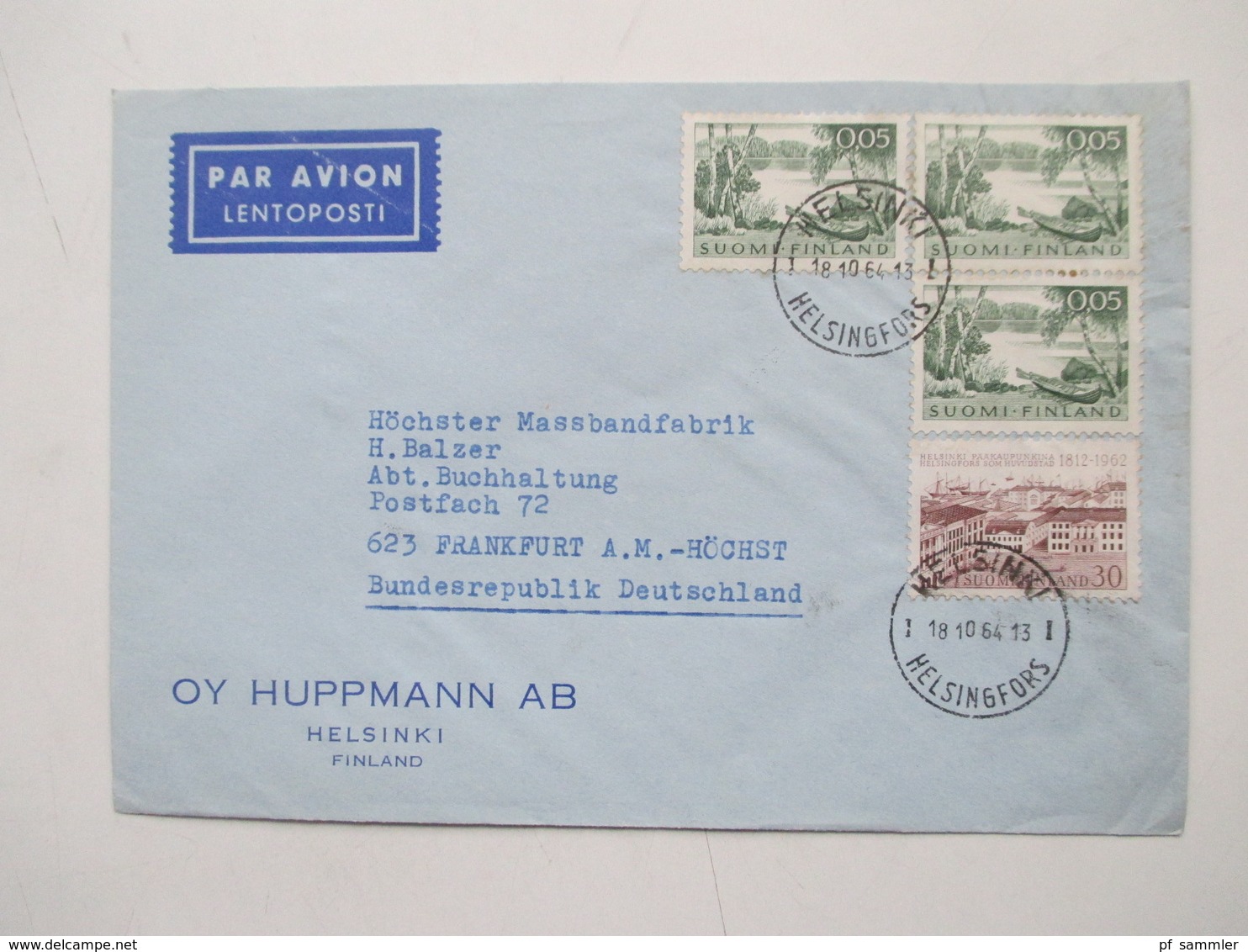 Finnland 1958 - 74 Luftpost Briefe 42 Stk. Firmen Korrespondenz auch Freimarke Nr. 505 Flugzeug mit Aufdruck usw.