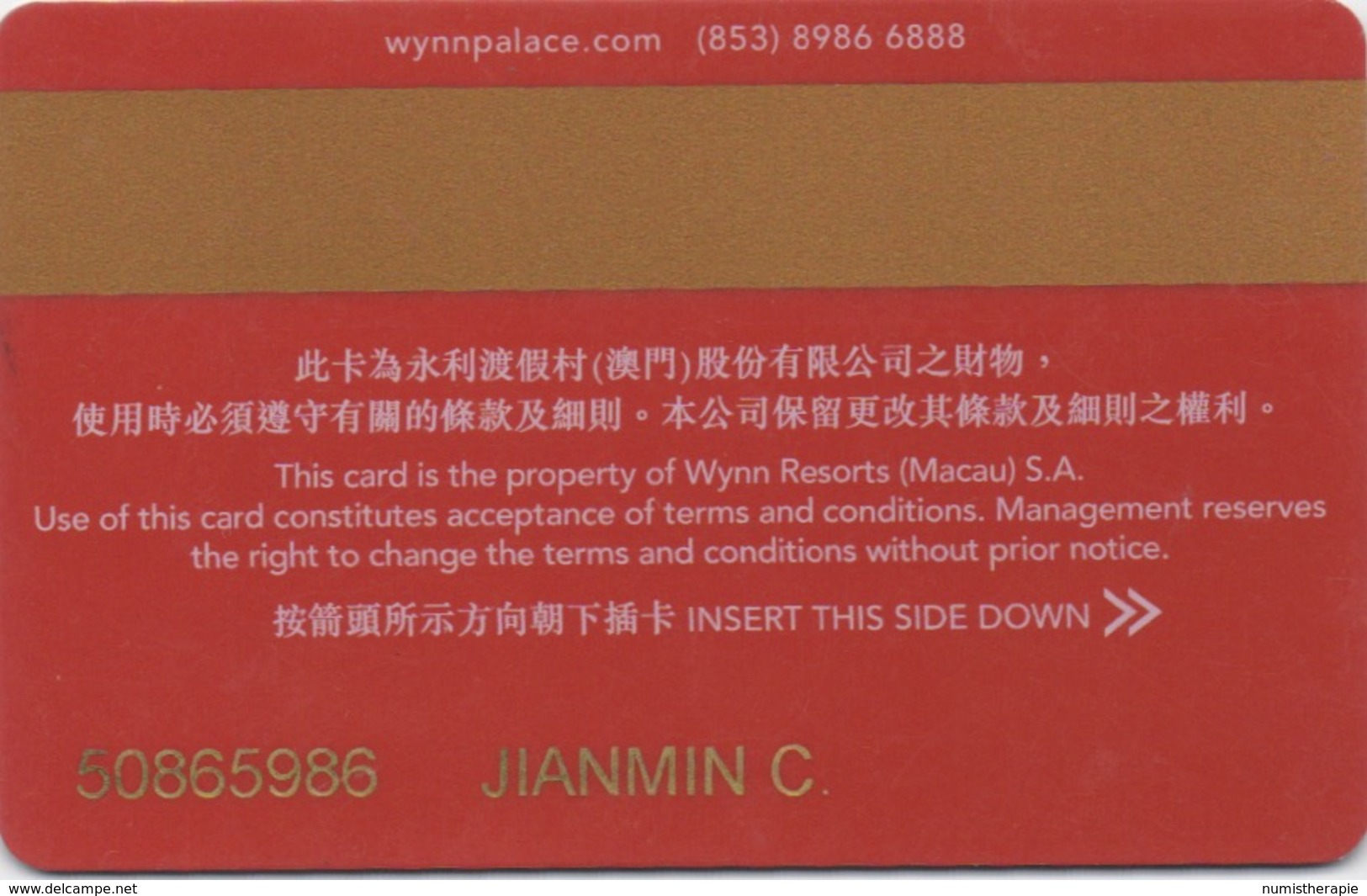 Carte De Membre Casino : Wynn Palace Macau Macao 永利皇宮 - Cartes De Casino