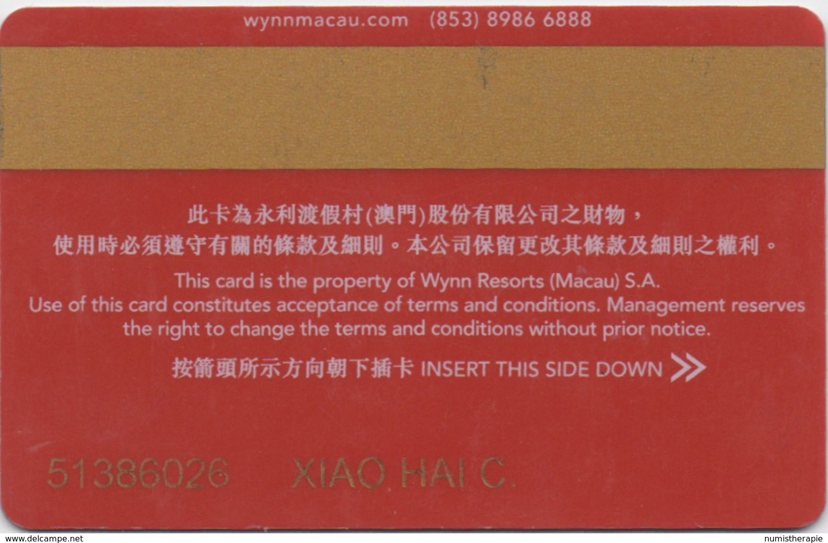 Carte De Membre Casino : Wynn Macau Macao 永利澳門 - Cartes De Casino