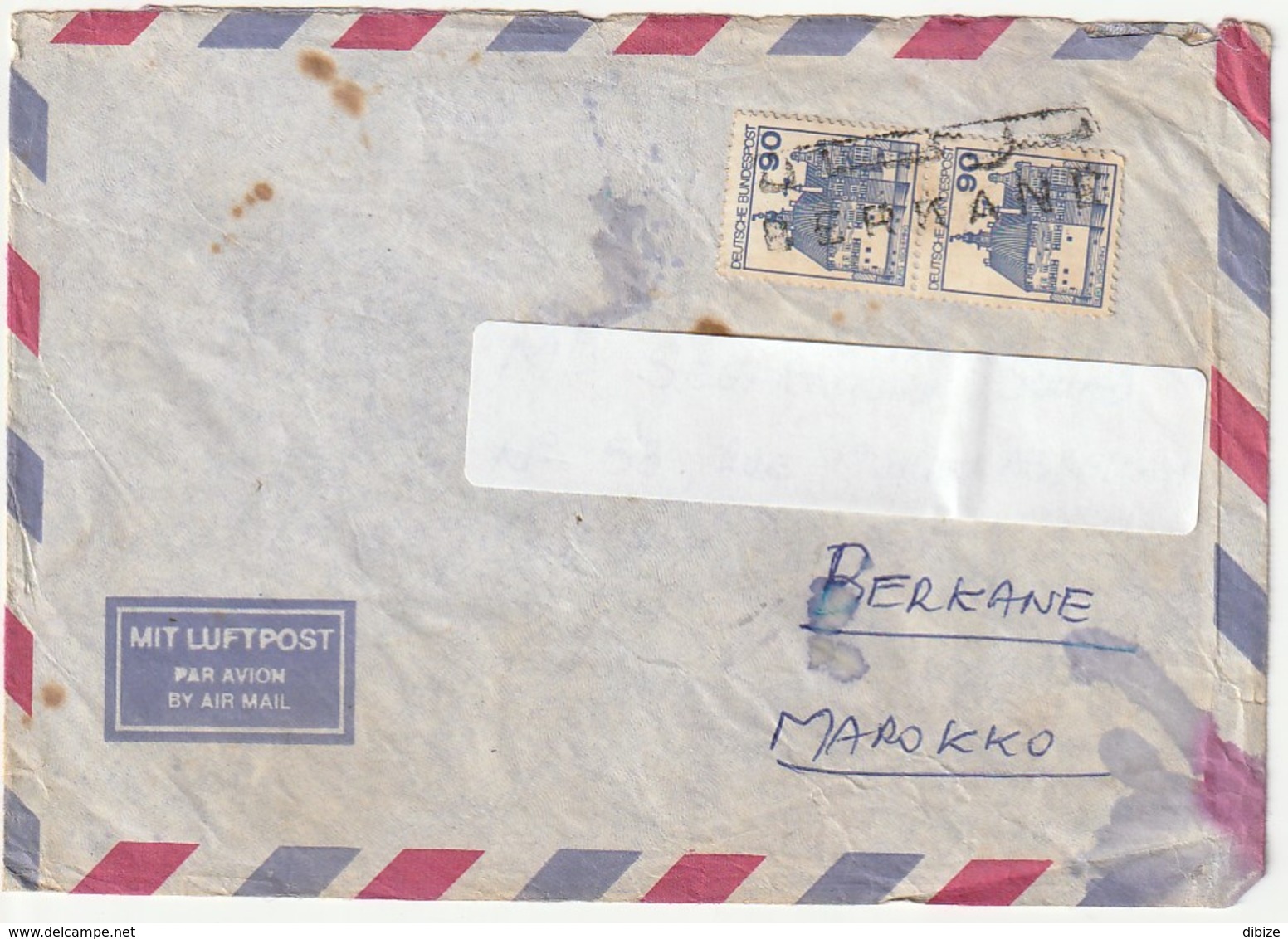 Berkanes Marokkanischer Stempel Von Berkane Auf 2 Deutschen Briefmarken Luftpost Verschickt. Durchschnittlicher Zustand - Fehldrucke