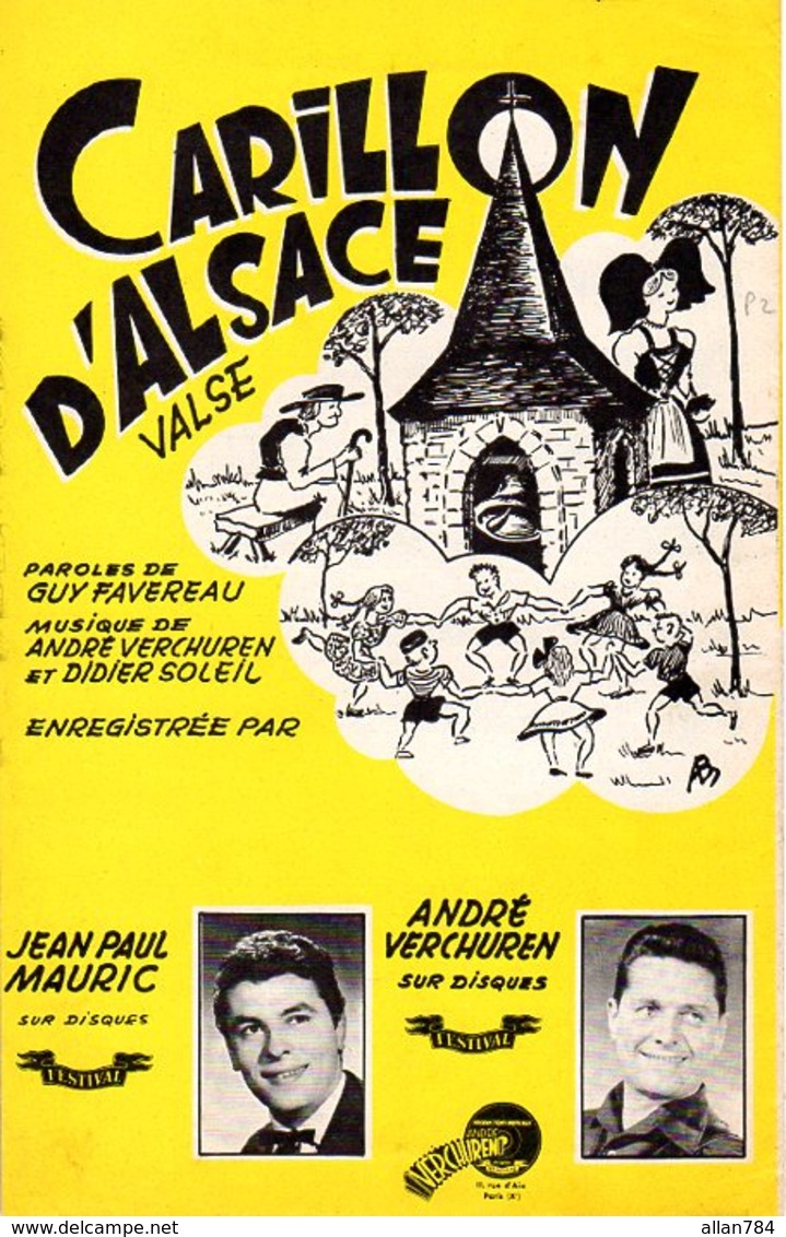 ACCORDEON - PARTITIONS DIMANCHE / CARILLON D'ALSACE PAR ANDRE VERCHUREN - 1960 - ETAT COMME NEUF- BELLES ILLUSTRATIONS - - Autres & Non Classés