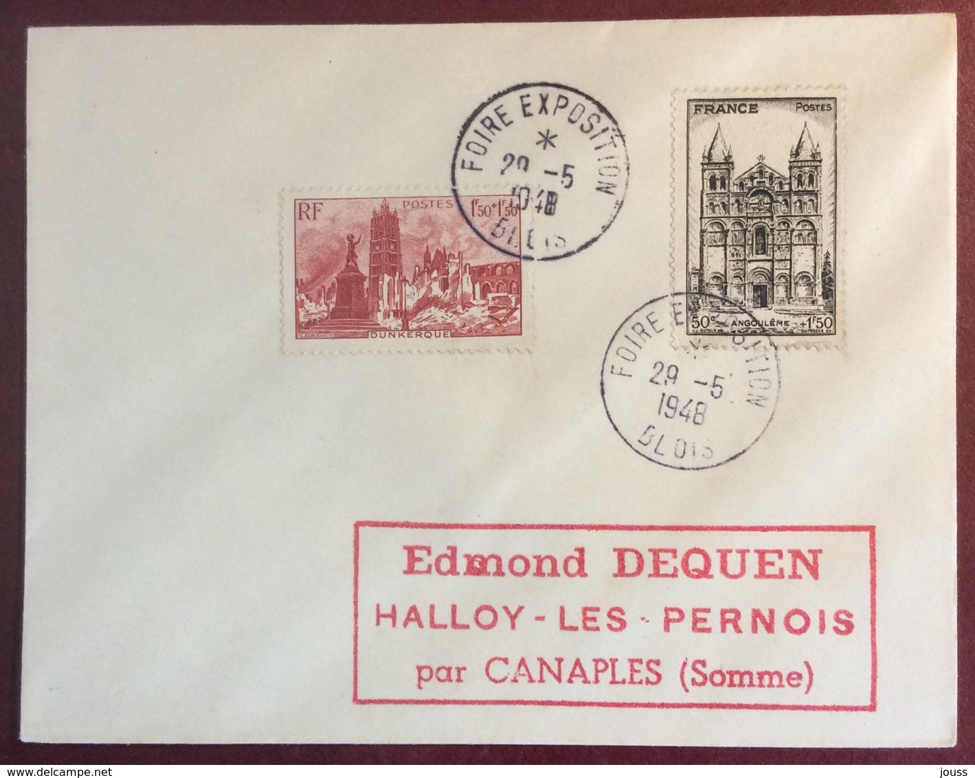 622 Blois Foire Exposition 29/5/1948 Dunkerque 744 Angoulême 663 Lettre - Temporary Postmarks