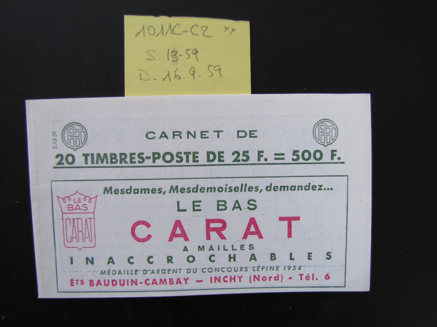 CARNET MULLER 1011C-C2 **  S 13-59 DATE 16.9.59 - Autres & Non Classés