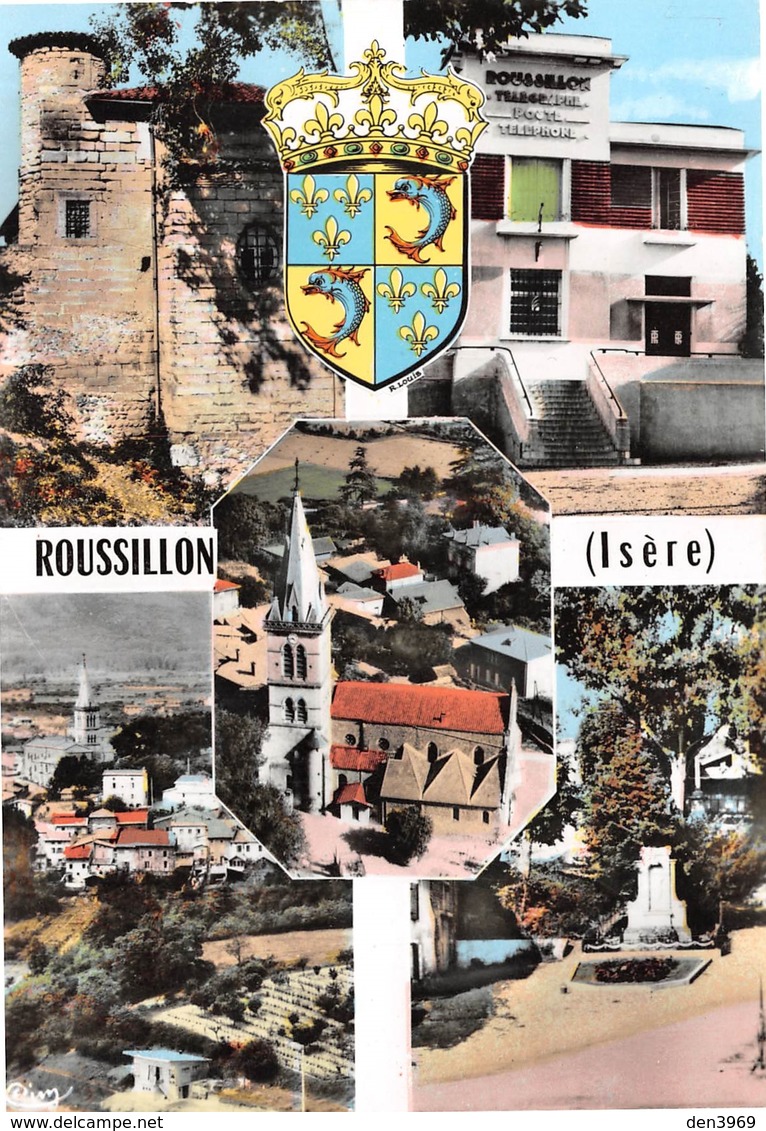 ROUSSILLON - Vues Multiples - Poste - Eglise - Blason Dauphins Robert Louis - Roussillon