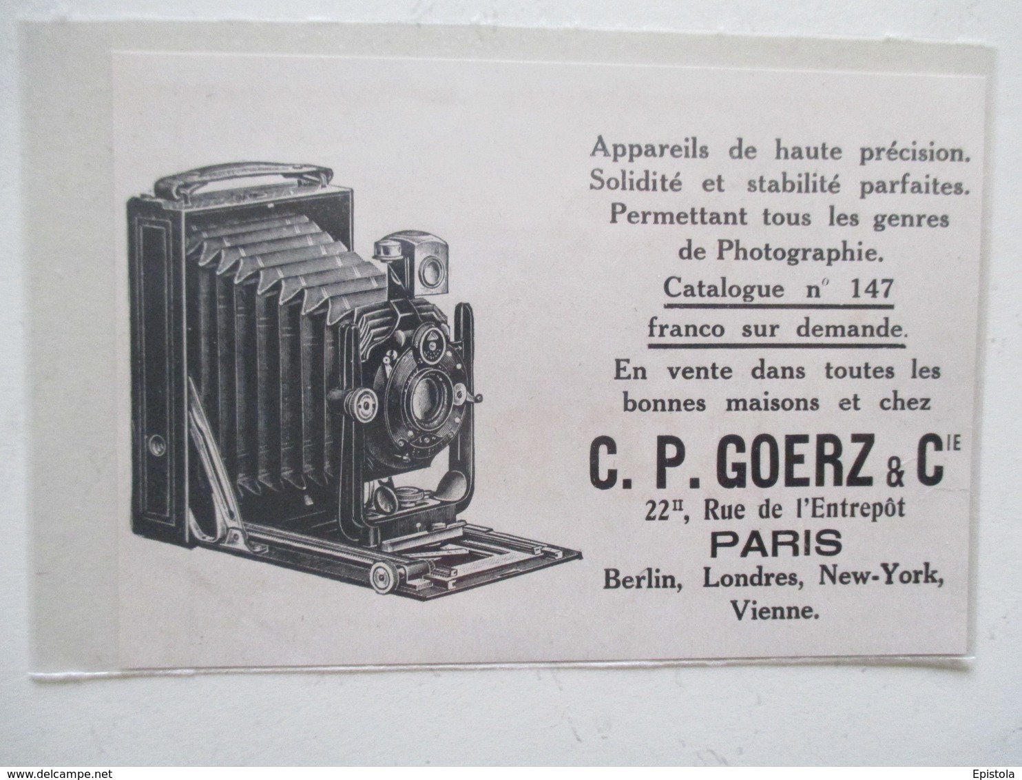 Théme Appareil Photo & Camera - Modèle  Carl Paul Goerz  & Cie - Ancienne Coupure De Presse 1909 - Proiettori Cinematografiche