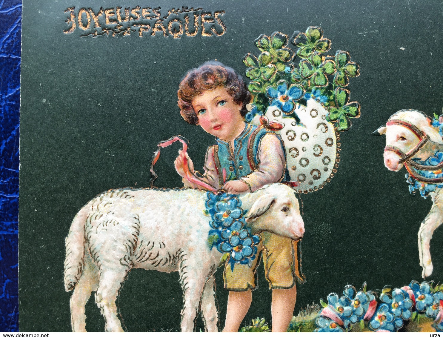 Embossed-Gaufrée--"Scène Avec Enfants Et Des Moutons"--(935) - Pâques