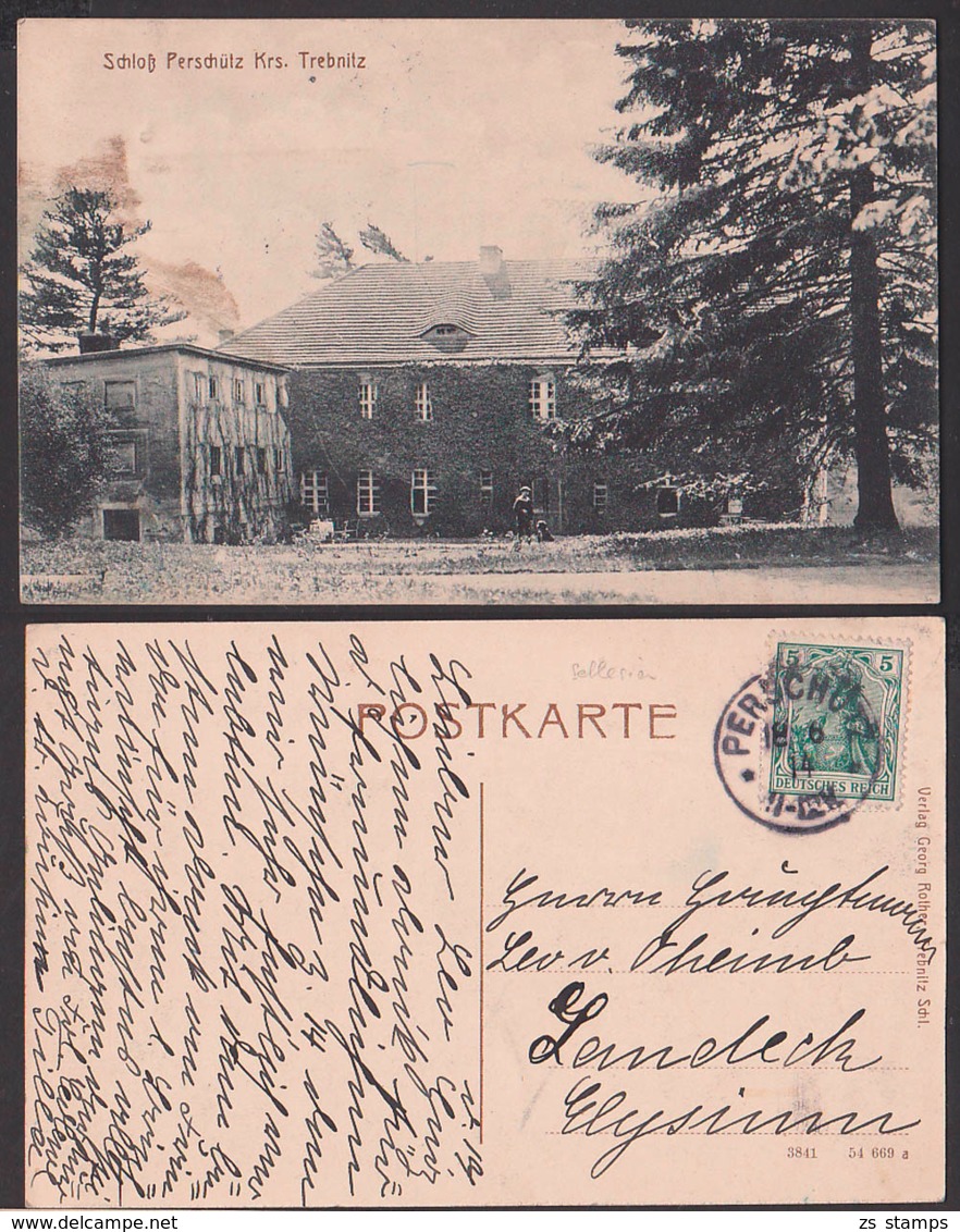 Perschütz Krs. Trebnitz Schloss, Card 1914 Bierzyce Schlesien - Schlesien