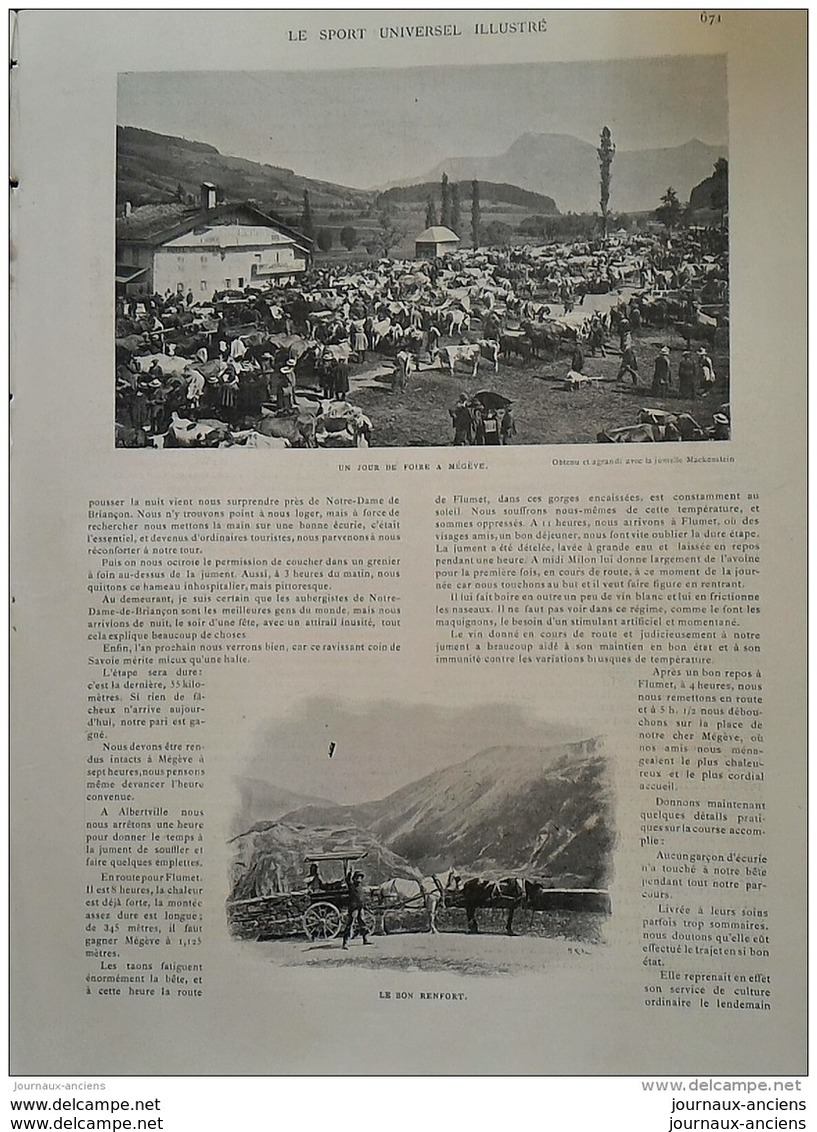 1901 LE TOUR DU MONT BLANC EN VOITURE -  JOUR DE FOIRE MEGÈVE - LOCOMOTION AERIENNE - SANTOS DUMONT  - MARATHON - Autres & Non Classés