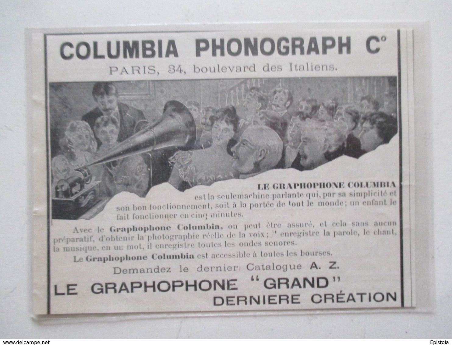 GRAPHOPHONE COLUMBIA Ets Columbia Phonograph & Cie - Coupure De Presse De 1899 - 78 T - Disques Pour Gramophone