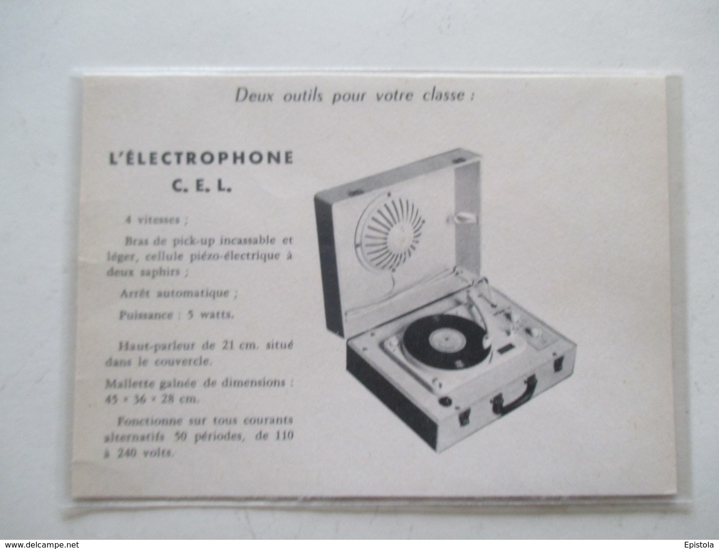 Electrophone Tourne Disque CEL   - Coupure De Presse De 1959 - 78 T - Disques Pour Gramophone