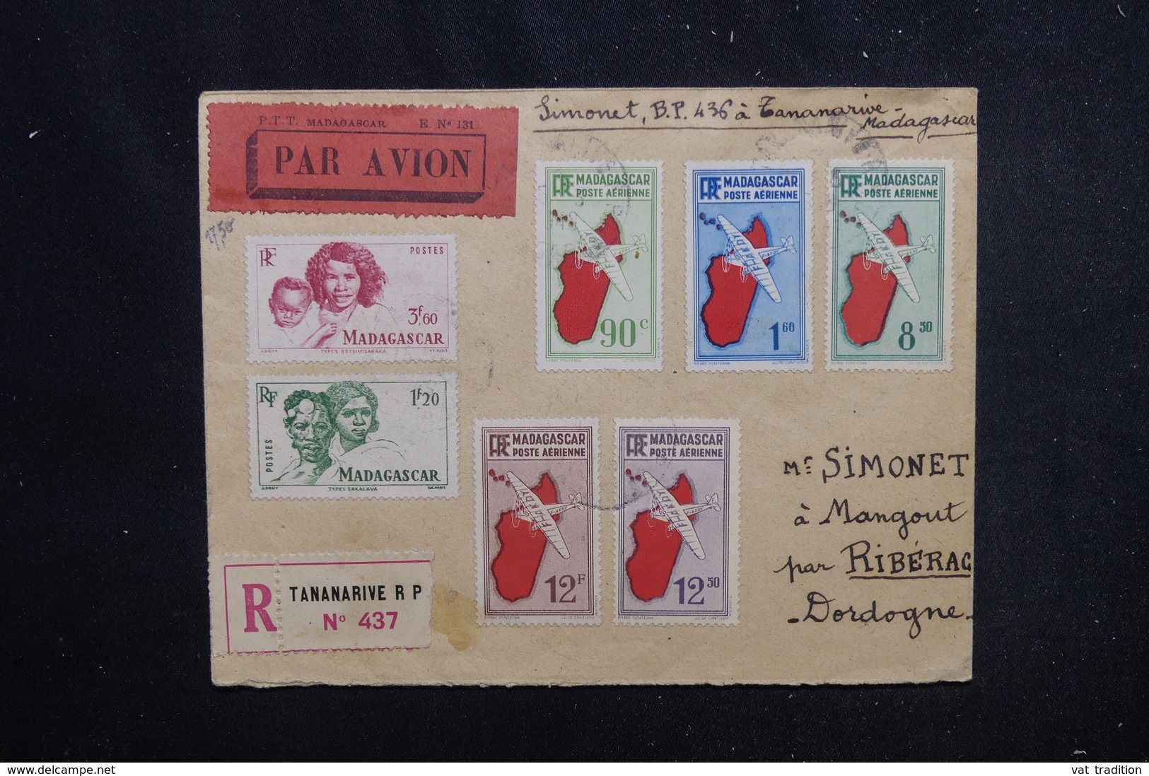 MADAGASCAR - Enveloppe En Recommandé De Tananarive Pour La France En 1949 Affranchissement Plaisant - L 52647 - Lettres & Documents