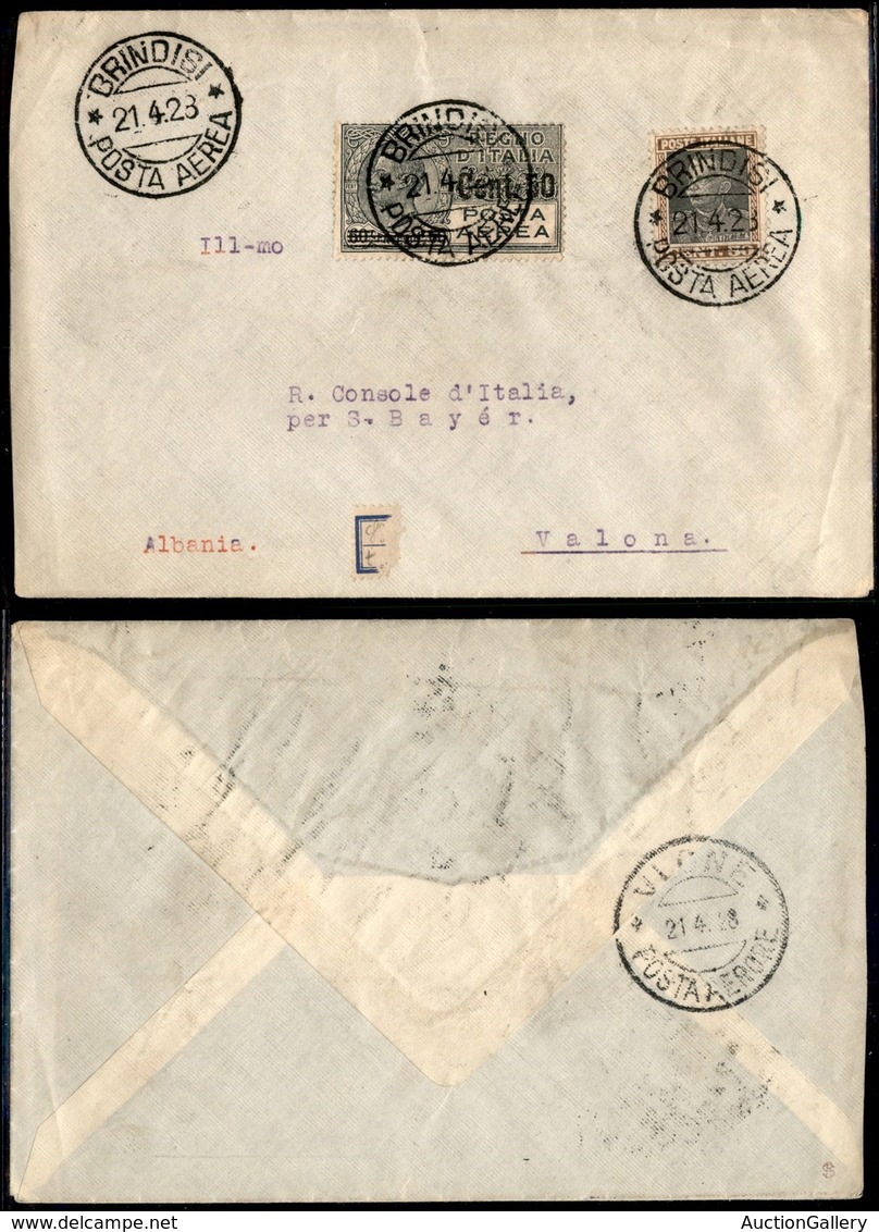 PRIMI VOLI - 1928 (21 Aprile) - S.A.M. - Primo Volo Brindisi Valona (Longhi 1803 - Sass. 105) - Other & Unclassified