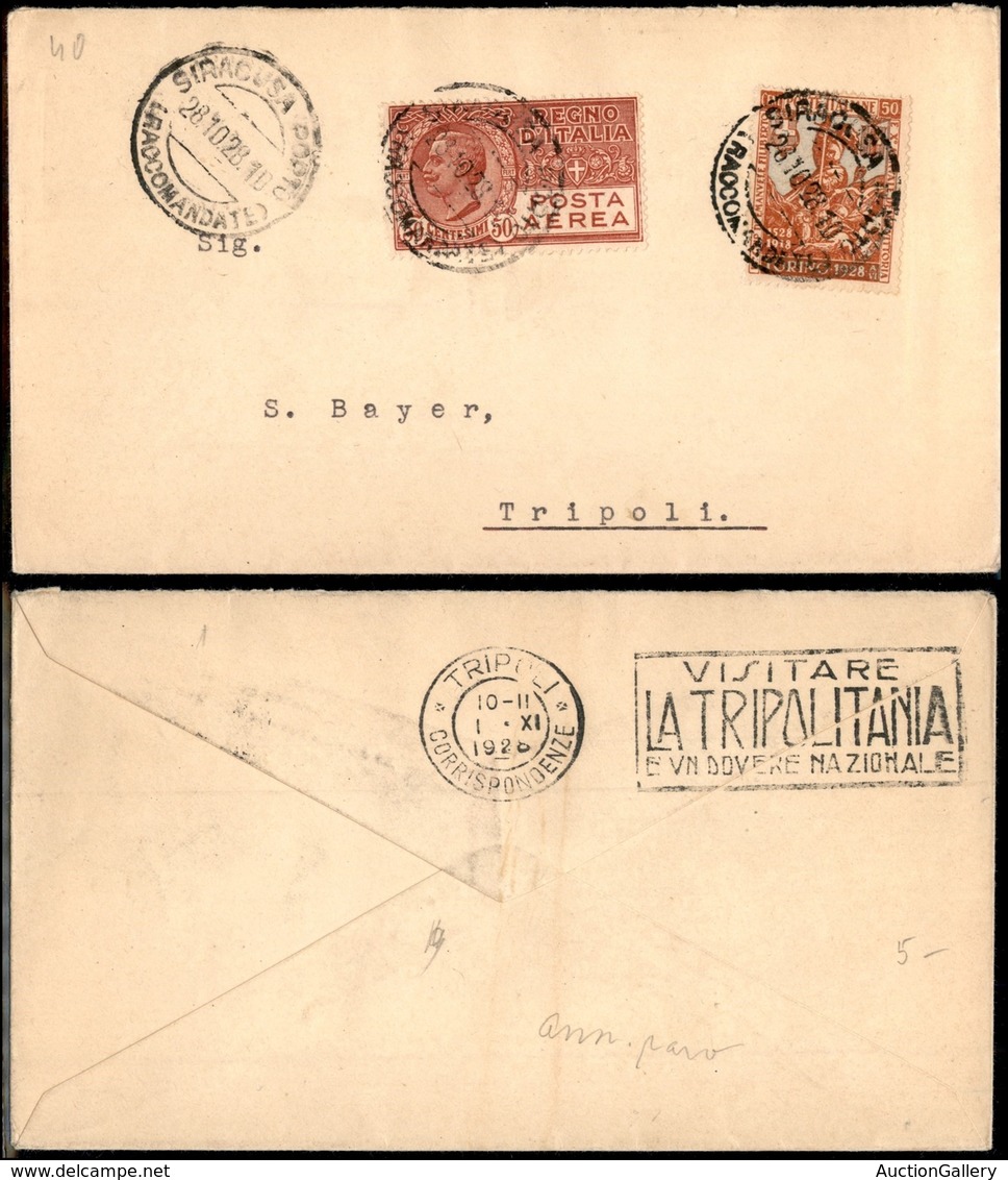 PRIMI VOLI - 1928 (28 Ottobre) - S.A.N.A. - Linea Roma Tripoli - Siracusa Tripoli (Longhi 1868 - Sass. -) - Sonstige & Ohne Zuordnung