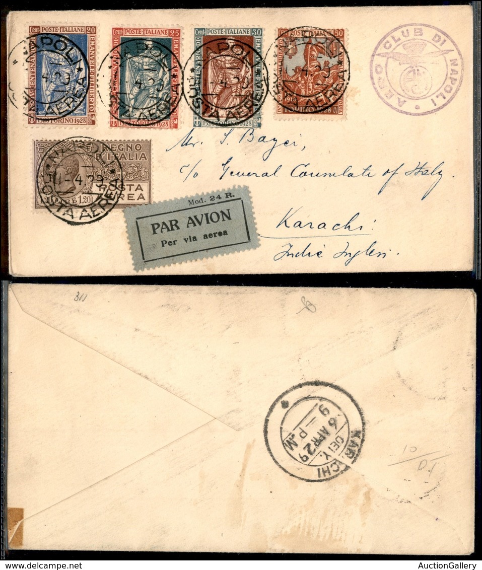 PRIMI VOLI - 1929 (1 Aprile) - Imperial Airways - Linea Postale Delle Indie - Napoli Karachi (Longhi 1899 - Sass. 131g)  - Sonstige & Ohne Zuordnung