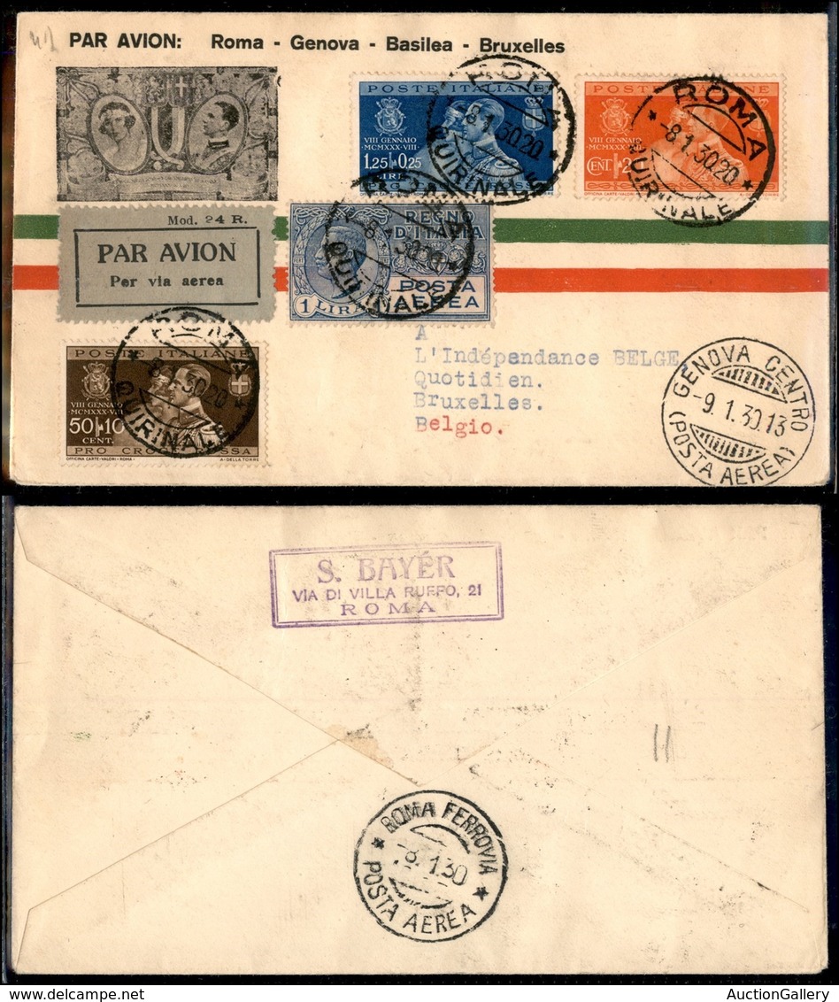 PRIMI VOLI - 1930 (8 Gennaio) - A.L.I. - Volo Speciale Roma Bruxelles - Non Catalogato - Sonstige & Ohne Zuordnung