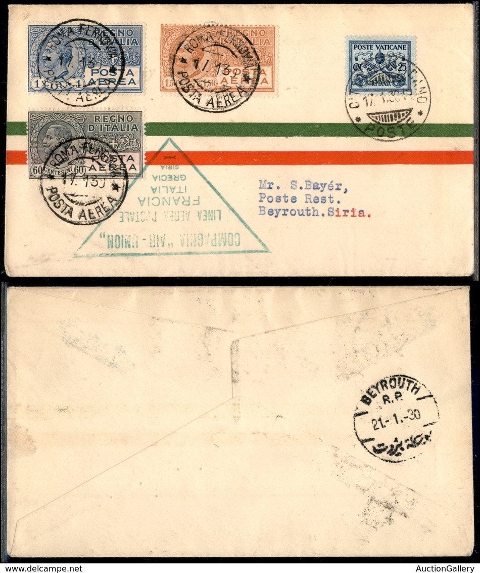 PRIMI VOLI - 1930 (19 Gennaio) - A.U.L.O. - Linea Marsiglia Beyrouth - Vaticano Beyrouth (Longhi 2060 - Sass. 173b) - 28 - Sonstige & Ohne Zuordnung