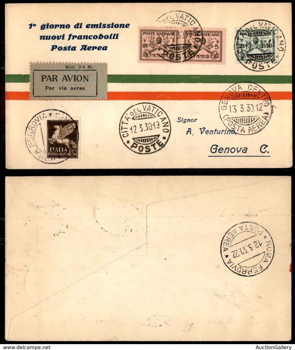 PRIMI VOLI - 1930 (12 Marzo) - Linea Roma Torino - Dispaccio Speciale/FDC Imperiale - Vaticano Genova (Longhi 2100 - Sas - Sonstige & Ohne Zuordnung