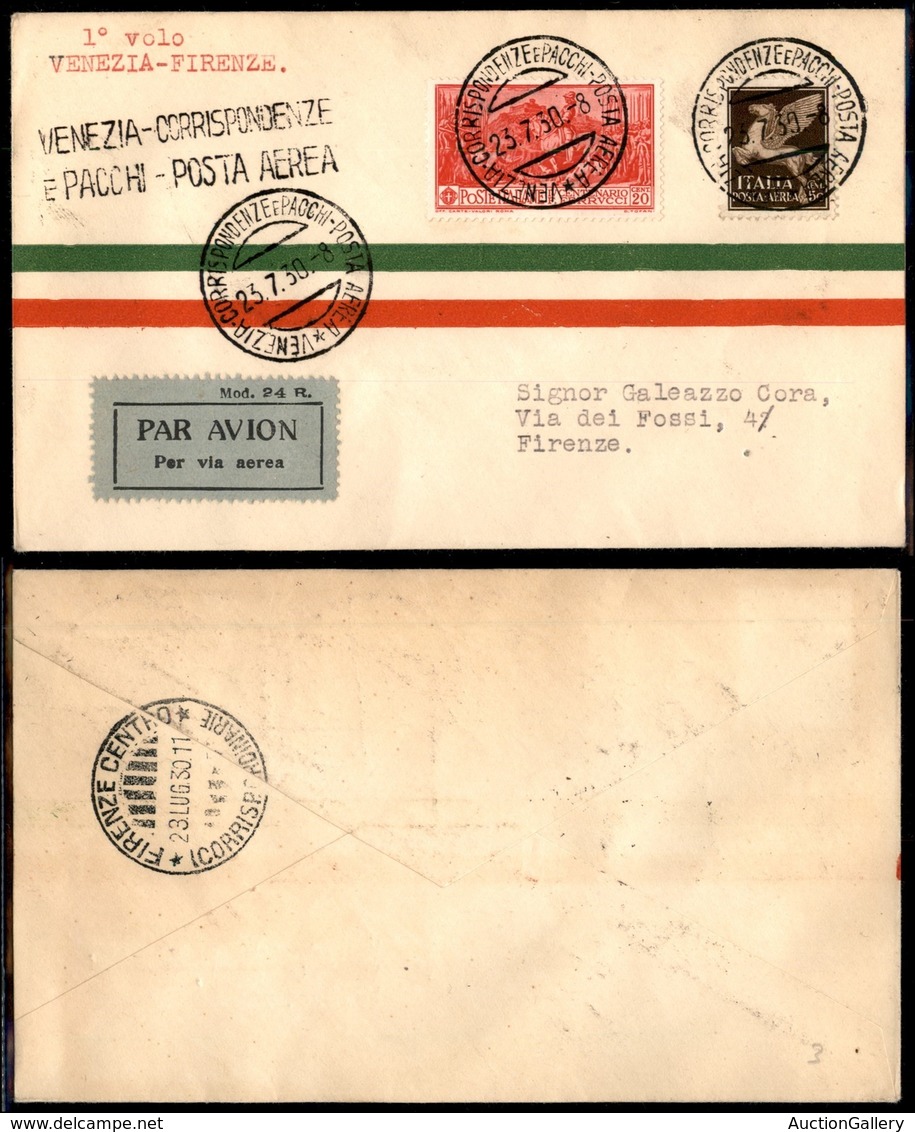 PRIMI VOLI - 1930 (23 Luglio) - S.I.S.A. - Primo Volo Venezia Firenze (Longhi 2199 - Sass. -) - Other & Unclassified