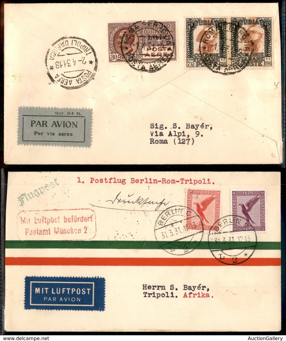 PRIMI VOLI - 1931 (1 Aprile) - Deutsche Lufthansa + A.L.I. - Linea Berlino Roma - Berlino Tripoli (Longhi 2334 Nota - Sa - Other & Unclassified