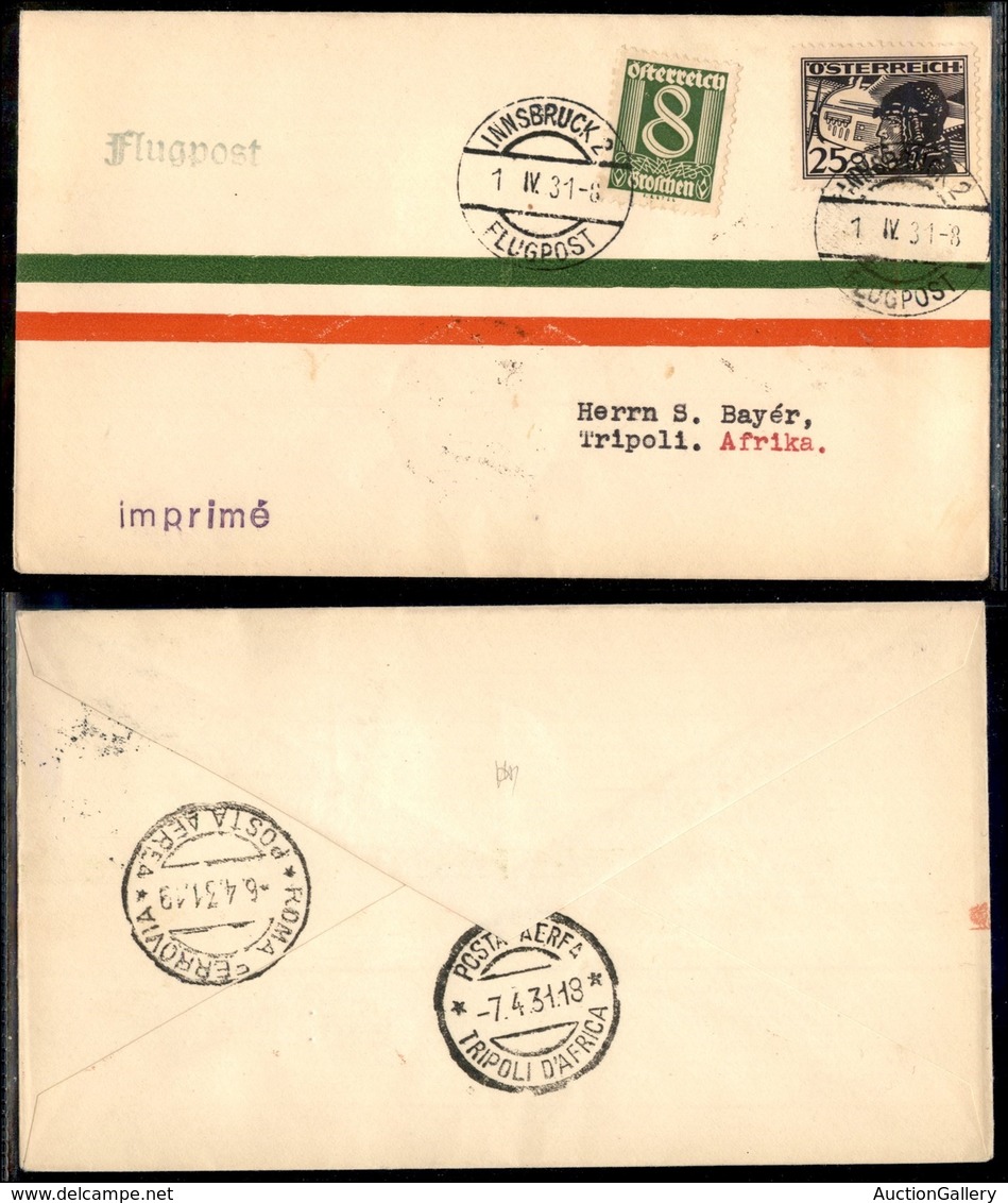 PRIMI VOLI - 1931 (2 Aprile) - A.L.I. - Linea Milano Berlino - Volo Inaugurale Insbruck Tripoli (Longhi 2350 - Sass. -)  - Other & Unclassified