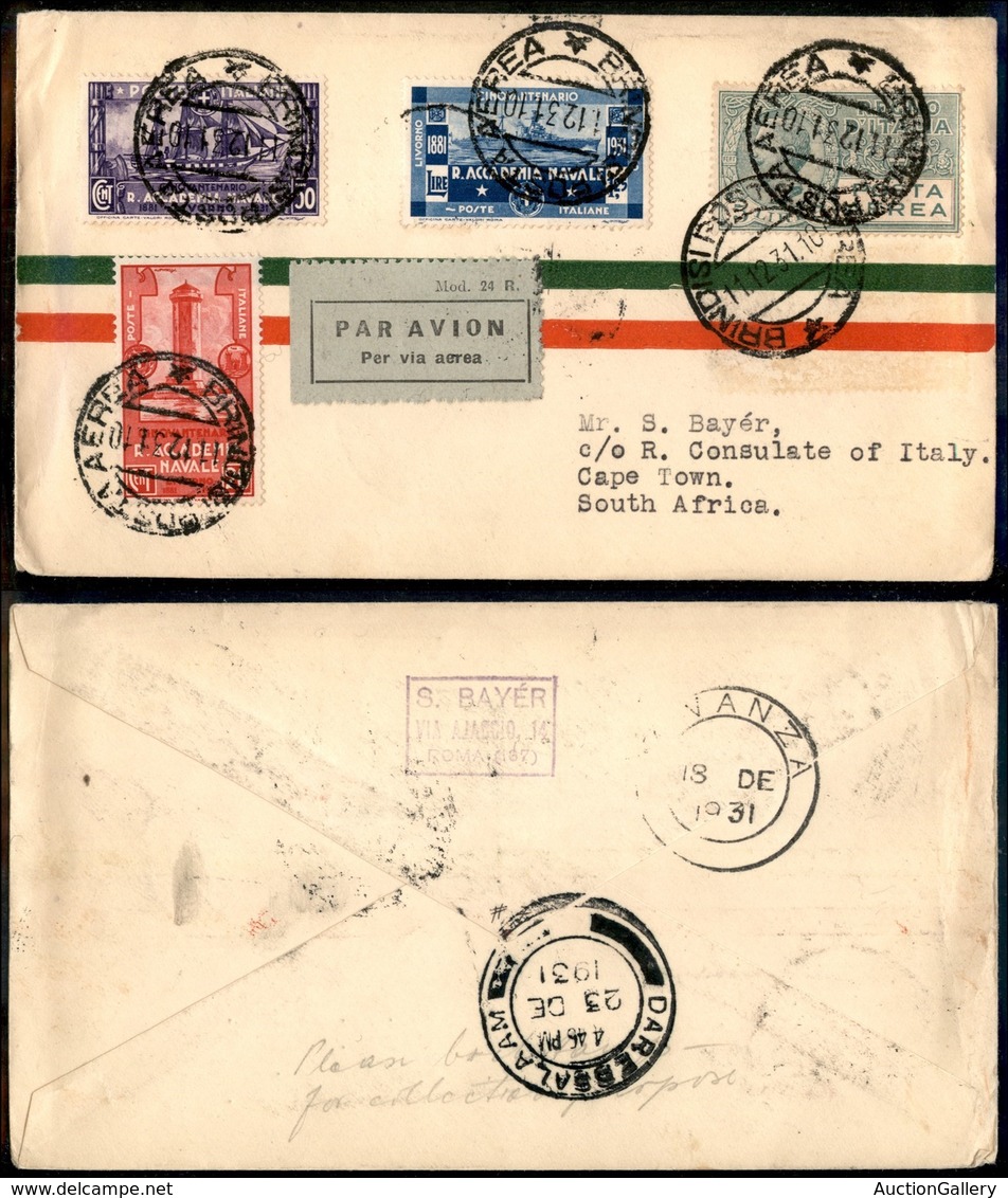 PRIMI VOLI - 1931 (11 Dicembre) - Imperial Airways - Volo Postale Di Natale - Londra Citta Del Capo - Brindisi Cape Town - Sonstige & Ohne Zuordnung