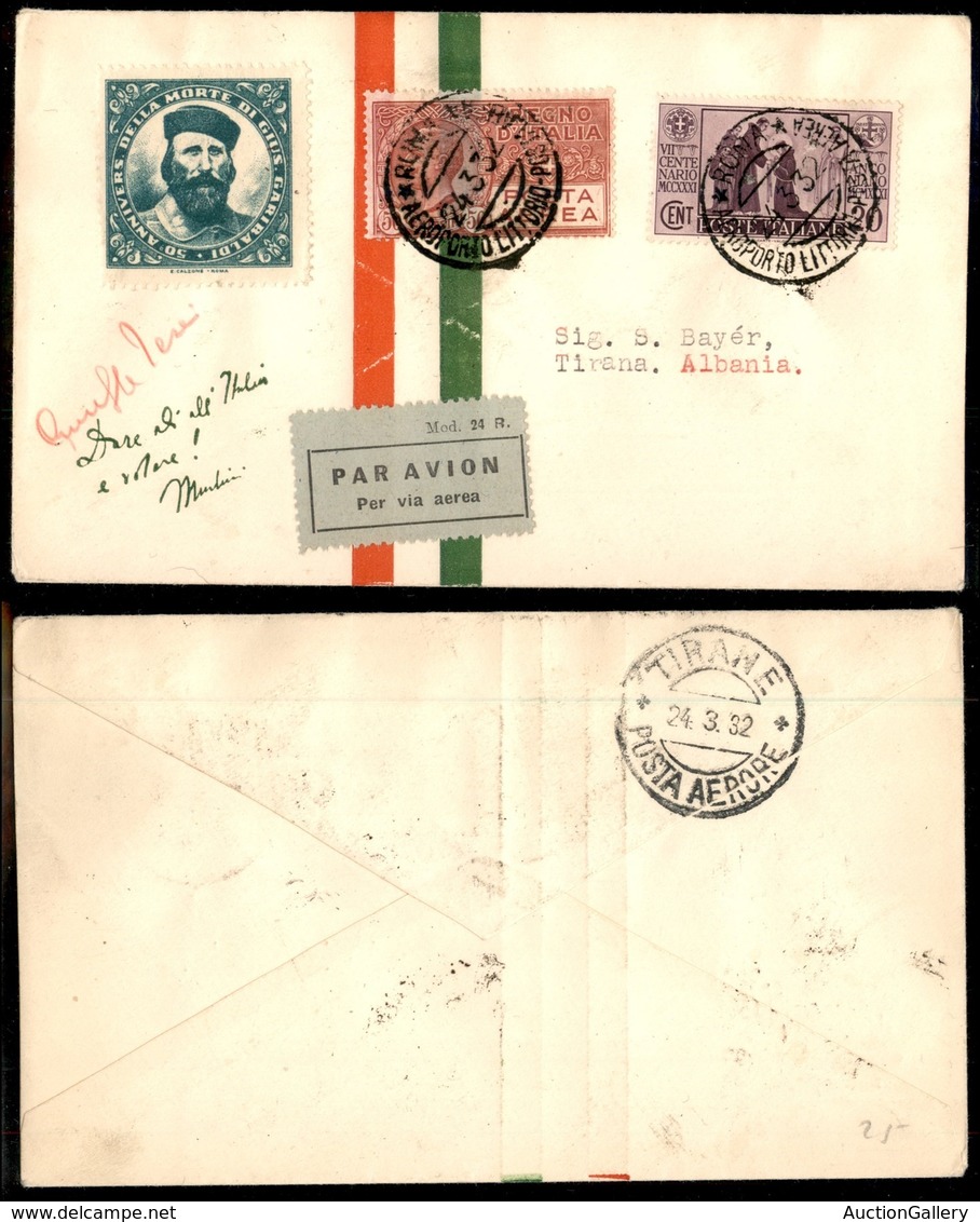 PRIMI VOLI - 1932 (24 Marzo) - Roma Tirana - Non Catalogato - Con Autografo Tesei - Sonstige & Ohne Zuordnung