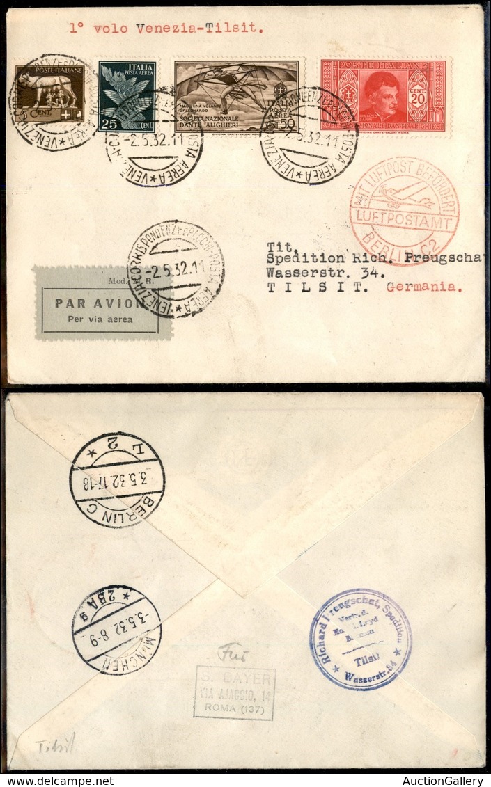 PRIMI VOLI - 1932 (2 Maggio) - S.A.M. + D.L.H. - Lineaa Venezia Berlino Mosca - Venezia Tilsit (Longhi 2644 - Sass. 290c - Sonstige & Ohne Zuordnung