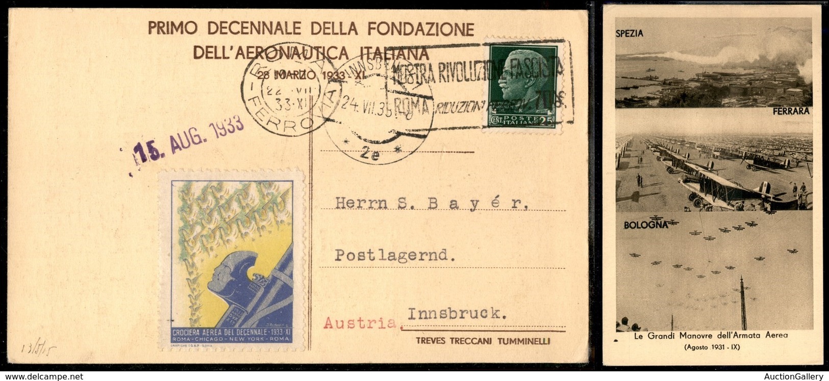 PRIMI VOLI - 1933 (22 Luglio) - Settimana Di Propaganda Aerea - Roma Insbruck (Longhi 3032 -  - Sass. -) - 15 Volate - Sonstige & Ohne Zuordnung