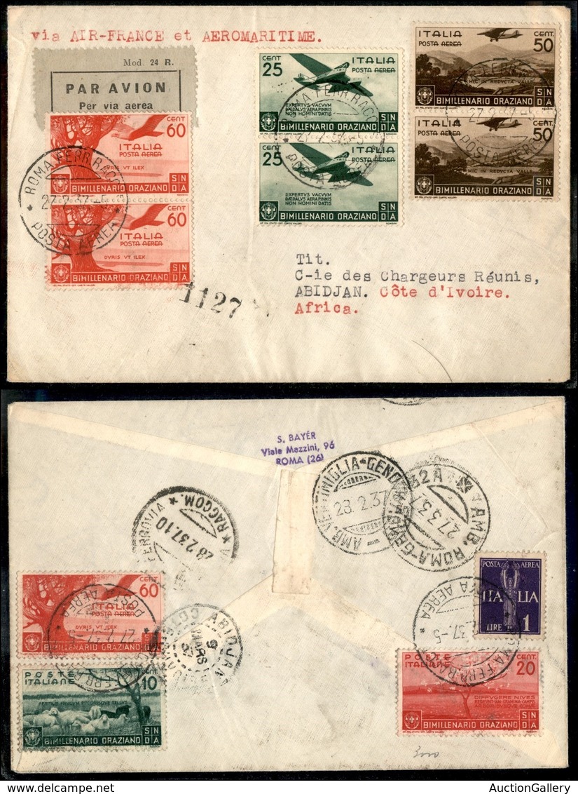 PRIMI VOLI - 1937 (27 Febbraio) - Air France + Aeromaritime - Roma Abidjan - Non Catalogato - Sonstige & Ohne Zuordnung