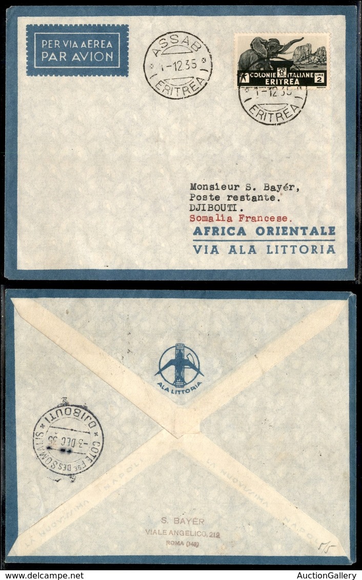 CAMPAGNA D'ETIOPIA - VOLI DI COLLEGAMENTO - 1935 (1 Dicembre) - Ala Littoria - Primo Volo Assab Mogadiscio (Sass. 398b)  - Other & Unclassified