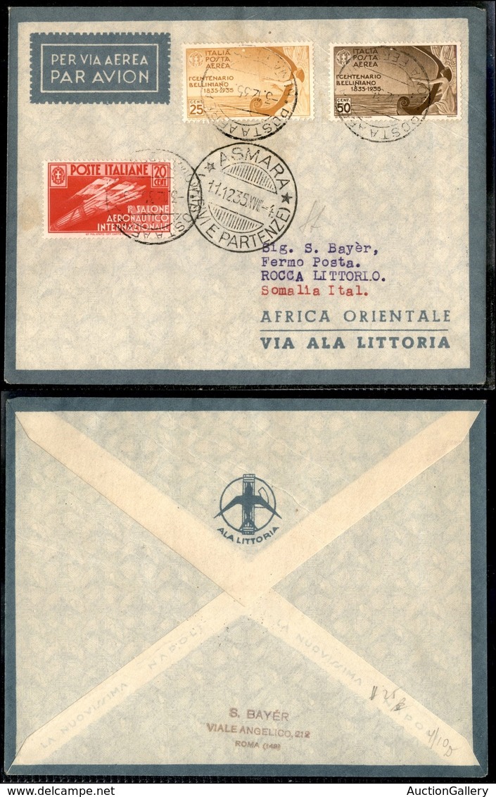 CAMPAGNA D'ETIOPIA - VOLI DI COLLEGAMENTO - 1935 (3 Dicembre) - Ala Littoria - Inaugurazione Linea Roma Mogadiscio (Sass - Sonstige & Ohne Zuordnung