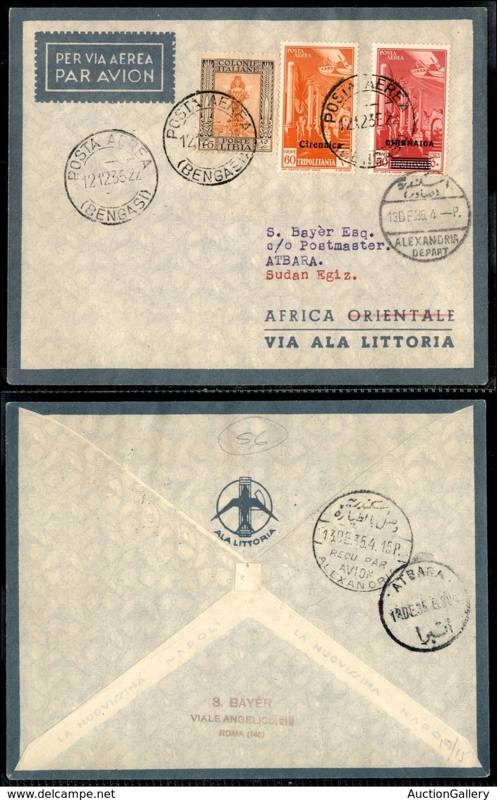 CAMPAGNA D'ETIOPIA - VOLI DI COLLEGAMENTO - 1935 (13 Dicembre) - Ala Littoria - Linea Bengasi Atbara (Sass. 402) - Volo  - Sonstige & Ohne Zuordnung