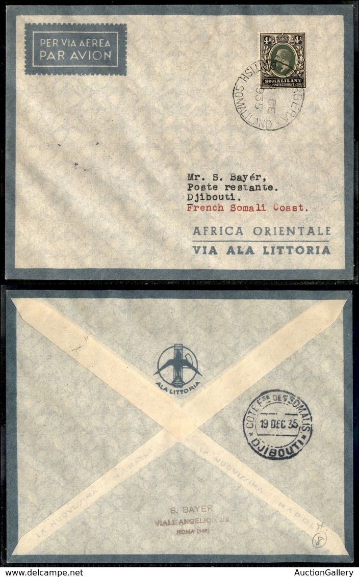 CAMPAGNA D'ETIOPIA - VOLI DI COLLEGAMENTO - 1935 (18 Dicembre) - Ala Littoria - Linea Berbera Roma (Sass. 404) - Volo In - Altri & Non Classificati