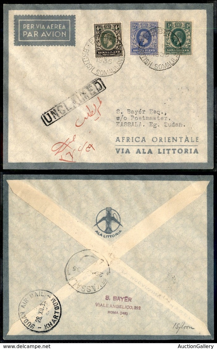 CAMPAGNA D'ETIOPIA - VOLI DI COLLEGAMENTO - 1935 (18 Dicembre) - Ala Littoria - Linea Berbera Roma (Sass. 404) - Volo In - Sonstige & Ohne Zuordnung