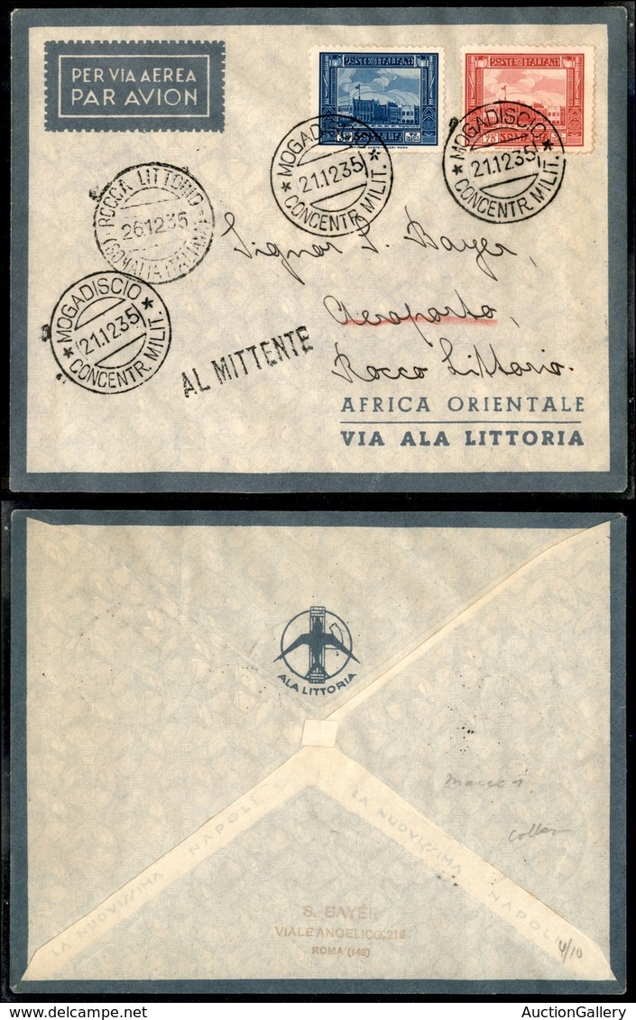 CAMPAGNA D'ETIOPIA - VOLI DI COLLEGAMENTO - 1935 (22 Dicembre) - Ala Littoria - Linea Mogadiscio Tripoli (Sass. 406) - P - Sonstige & Ohne Zuordnung