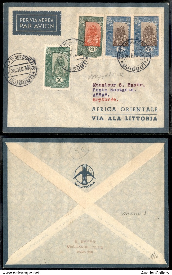 CAMPAGNA D'ETIOPIA - VOLI DI COLLEGAMENTO - 1935 (26 Dicembre) - Ala Littoria - Linea Djibouti Tripoli (Sass. 407) - Pri - Sonstige & Ohne Zuordnung