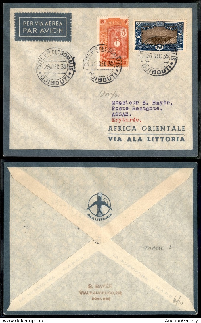 CAMPAGNA D'ETIOPIA - VOLI DI COLLEGAMENTO - 1935 (26 Dicembre) - Ala Littoria - Linea Djibouti Tripoli (Sass. 407) - Pri - Sonstige & Ohne Zuordnung