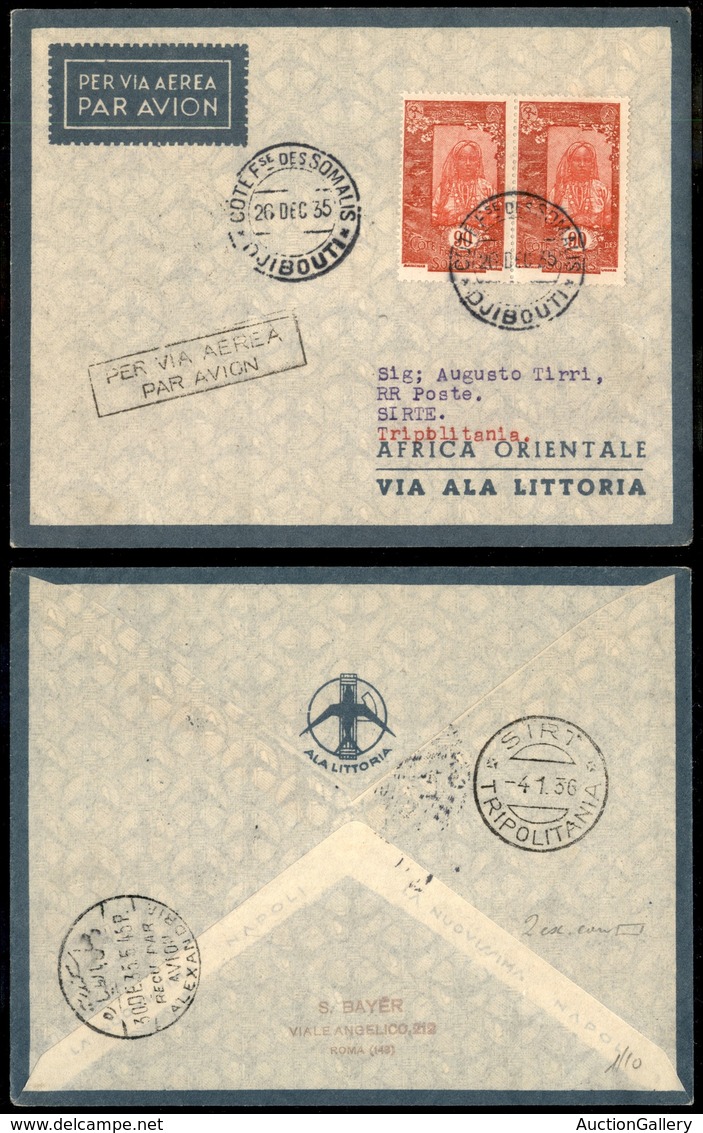 CAMPAGNA D'ETIOPIA - VOLI DI COLLEGAMENTO - 1935 (26 Dicembre) - Ala Littoria - Linea Djibouti Tripoli (Sass. 407) - Pri - Sonstige & Ohne Zuordnung