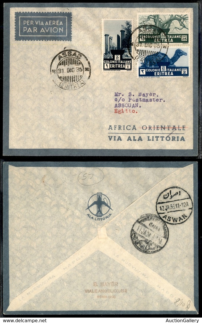 CAMPAGNA D'ETIOPIA - VOLI DI COLLEGAMENTO - 1935 (31 Dicembre) - Ala Littoria - Linea Assab Tripoli (Sass. 409) - Primo  - Sonstige & Ohne Zuordnung