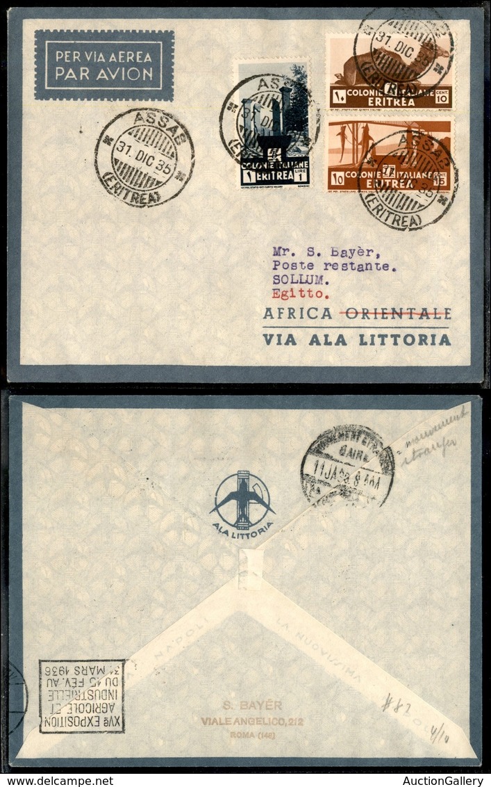 CAMPAGNA D'ETIOPIA - VOLI DI COLLEGAMENTO - 1935 (31 Dicembre) - Ala Littoria - Linea Assab Tripoli (Sass. 409) - Primo  - Sonstige & Ohne Zuordnung