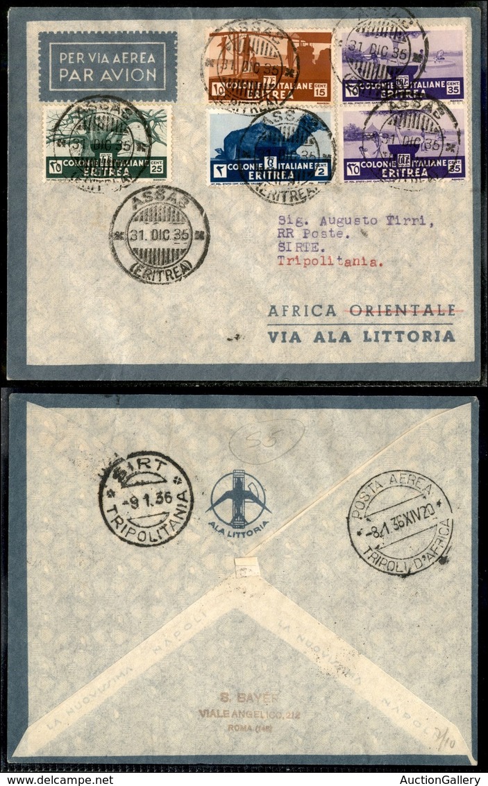 CAMPAGNA D'ETIOPIA - VOLI DI COLLEGAMENTO - 1935 (31 Dicembre) - Ala Littoria - Linea Assab Tripoli (Sass. 409) - Primo  - Sonstige & Ohne Zuordnung